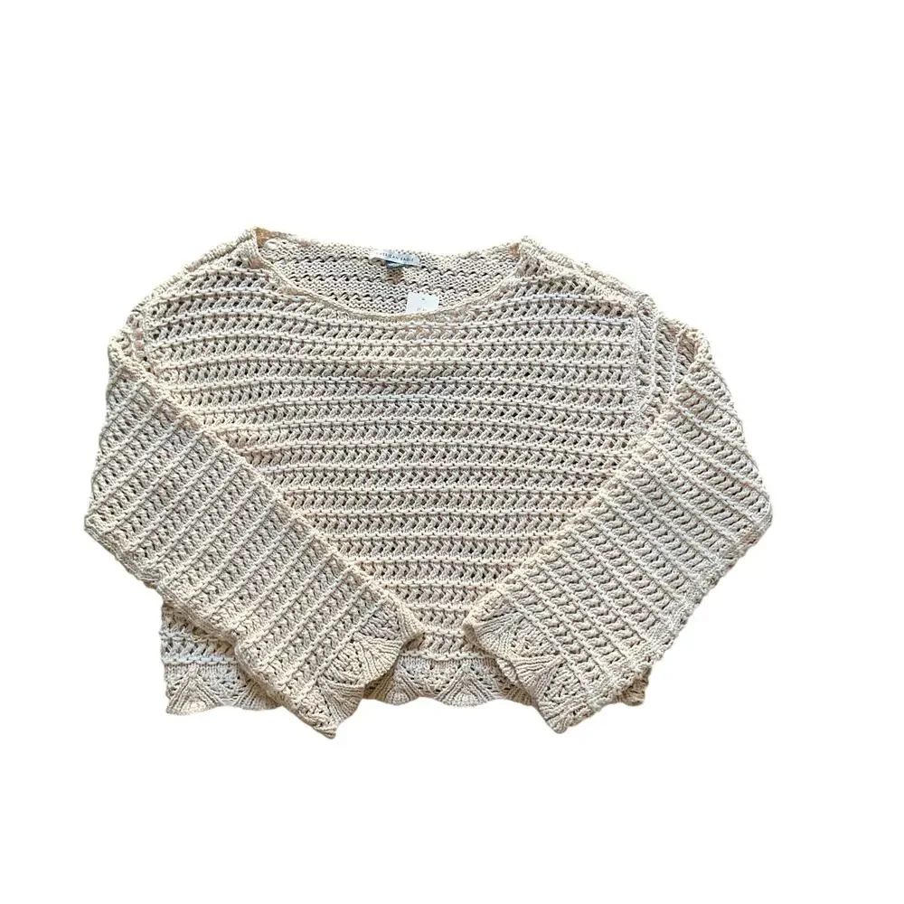 American Eagle Crochet Knit Sweater Women’s S Beige Open Knit Long Sleeve NWT